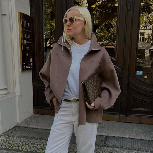 Wool blend jacket with two way zip